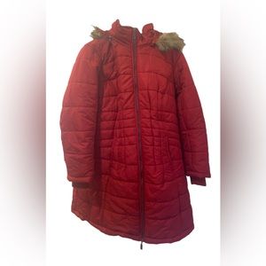 SUSAN GRAVER long red winter coat with hood